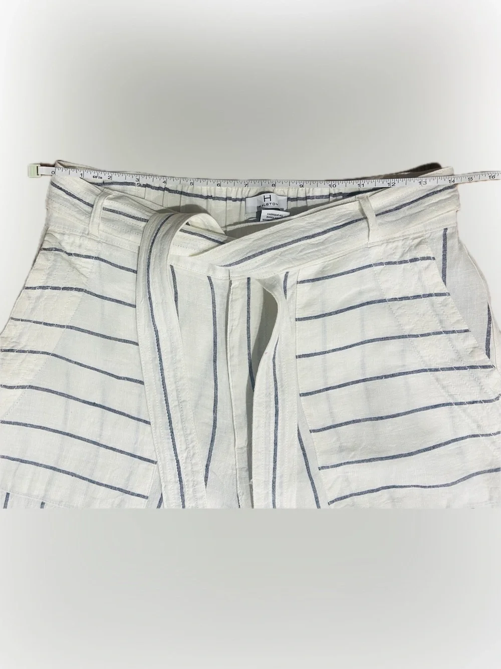 LN Halston SZ 8 Cream/Black Wide-Leg Stripe Tie-Waist Pants/Waist 28”-32” - Picture 5 of 6
